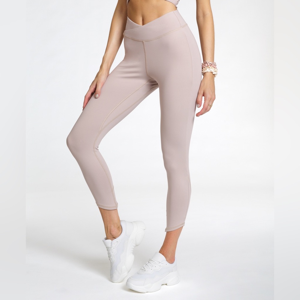 Crisscross waist yoga pants in nude. (Matching top available)